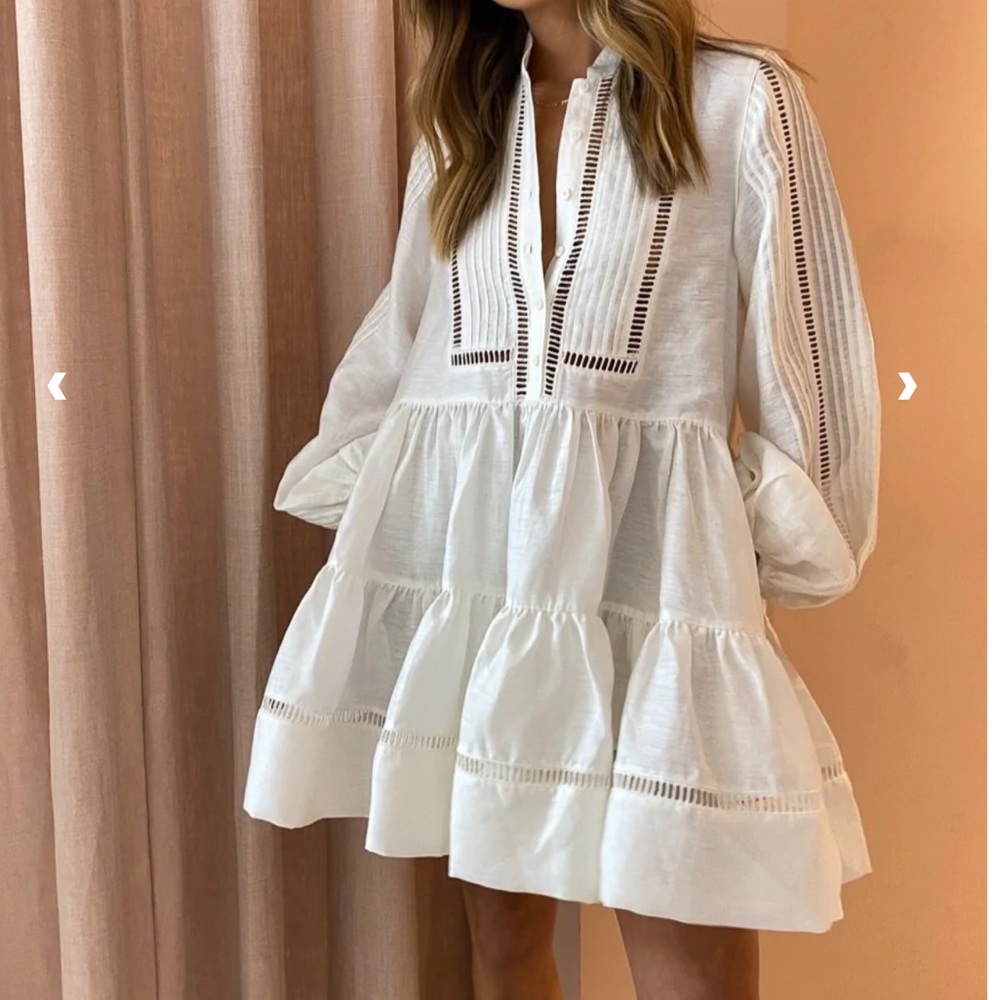 Shona Joy Joia Pin Tuck Tuxedo Mini Dress Ivory Linen Size 4